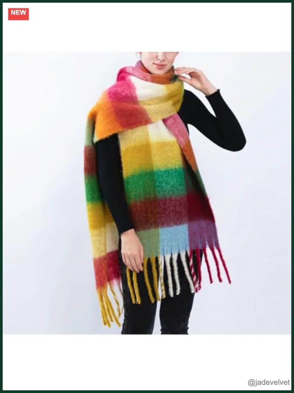 Large Chunky Plaid Scarf Oversized Blanket Scarf Thick Warm Shawl Tassel